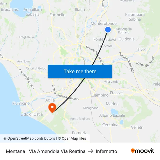 Mentana | Amendola Street Reatina Street to Infernetto map