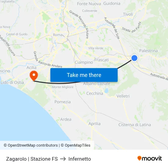 Zagarolo | Railway Station to Infernetto map