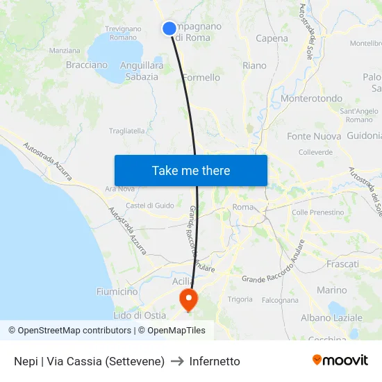 Nepi | Via Cassia (Settevene) to Infernetto map