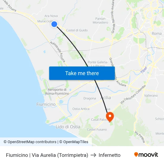 Fiumicino | Aurelia Road (Torrimpietra) to Infernetto map