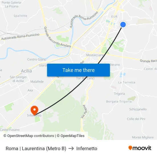 Roma | Laurentina (Metro B) to Infernetto map
