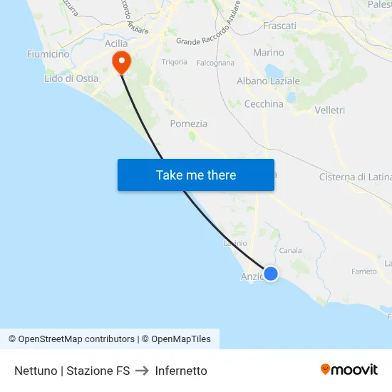 Nettuno | Railway Station to Infernetto map