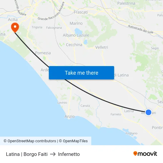 Latina | Borgo Faiti to Infernetto map