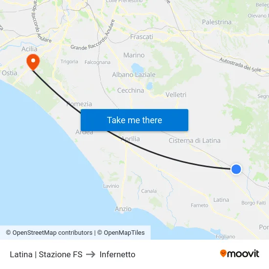 Latina | Stazione FS to Infernetto map