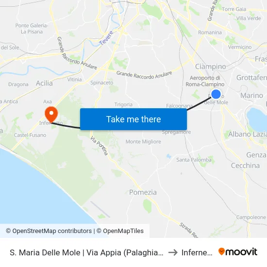 S. Maria Delle Mole | Via Appia (Palaghiaccio) to Infernetto map