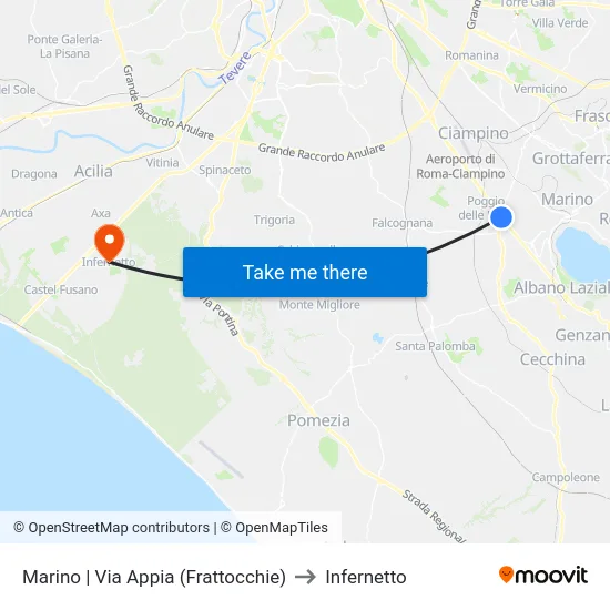 Marino | Via Appia (Frattocchie) to Infernetto map