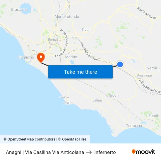 Anagni | Via Casilina Via Anticolana to Infernetto map