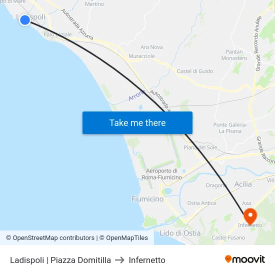 Ladispoli | Piazza Domitilla to Infernetto map