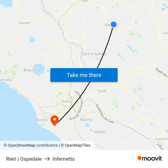 Rieti | Ospedale to Infernetto map