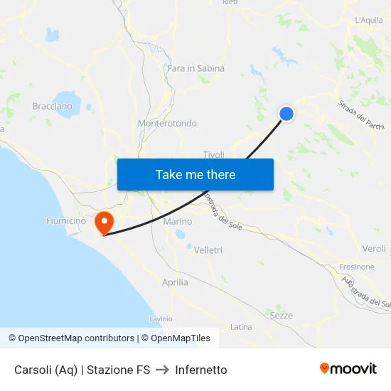 Carsoli | Railway Station to Infernetto map