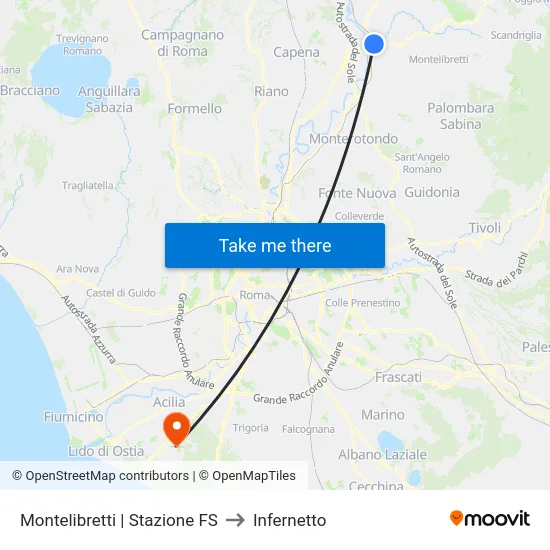 Montelibretti | Stazione FS to Infernetto map