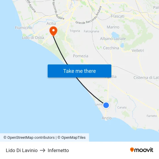 Lido Di Lavinio to Infernetto map
