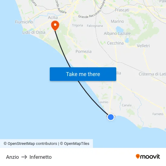 Anzio to Infernetto map