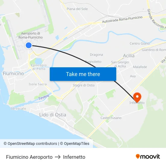 Fiumicino Aeroporto to Infernetto map