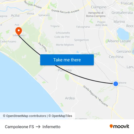 Campoleone FS to Infernetto map