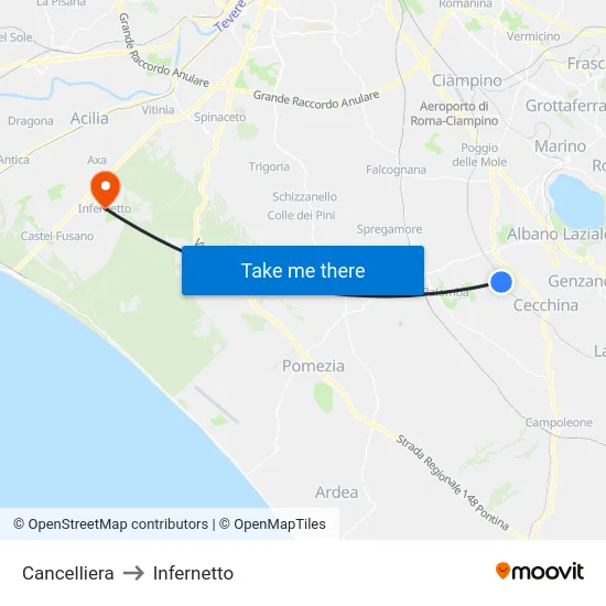 Cancelliera to Infernetto map