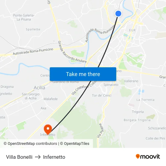 Villa Bonelli to Infernetto map