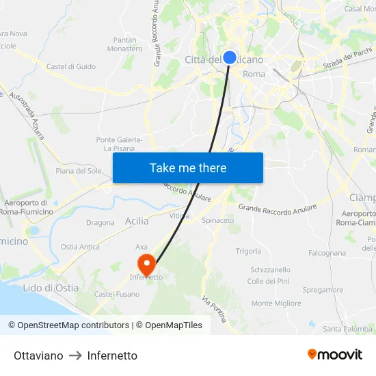 Ottaviano to Infernetto map