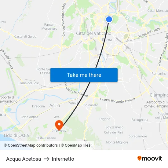 Acqua Acetosa to Infernetto map