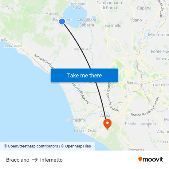 Bracciano to Infernetto map