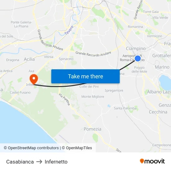 Casabianca to Infernetto map