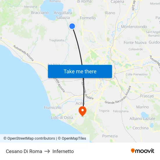 Cesano Di Roma to Infernetto map