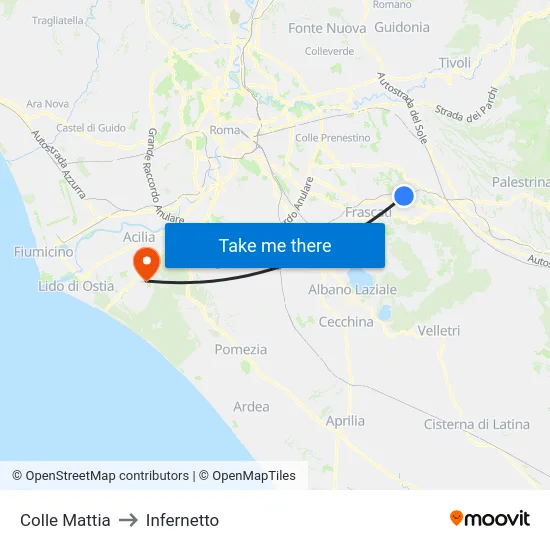 Colle Mattia to Infernetto map