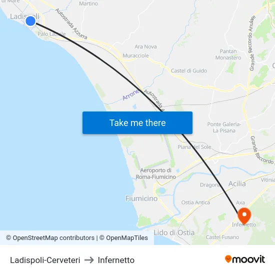 Ladispoli-Cerveteri to Infernetto map