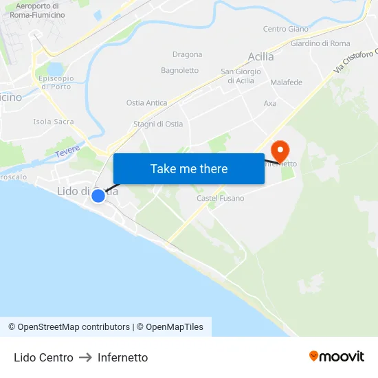 Lido Centro to Infernetto map