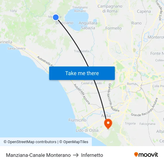 Manziana-Canale Monterano to Infernetto map