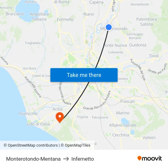 Monterotondo-Mentana to Infernetto map