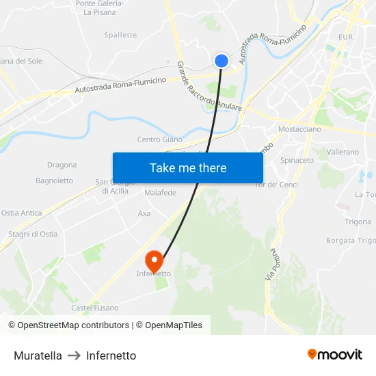 Muratella to Infernetto map