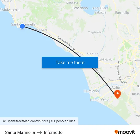 Santa Marinella to Infernetto map