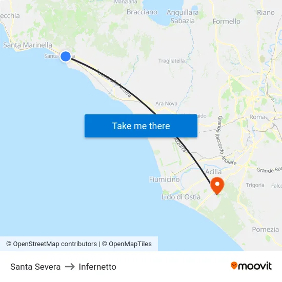 Santa Severa to Infernetto map