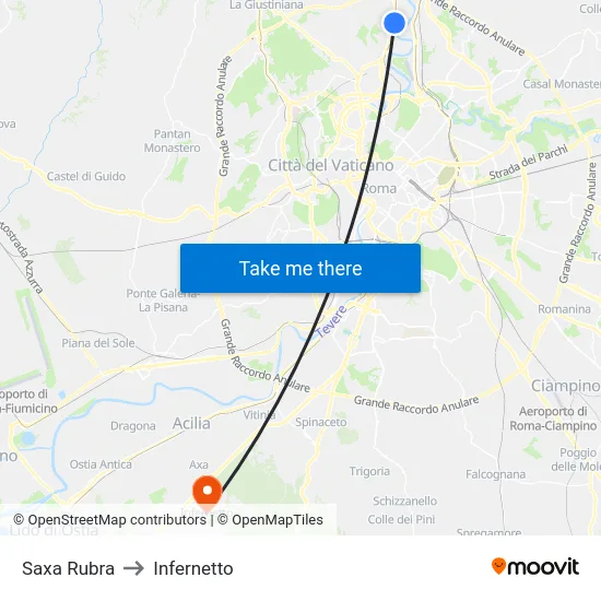 Saxa Rubra to Infernetto map