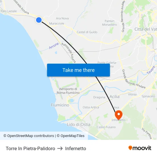 Torre In Pietra-Palidoro to Infernetto map