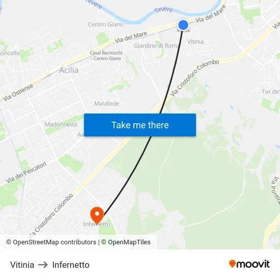 Vitinia to Infernetto map