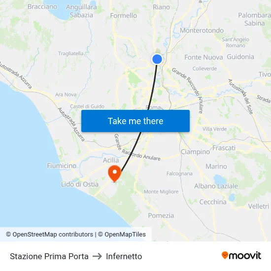 Prima Porta Station to Infernetto map