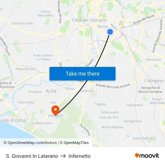 S. Giovanni In Laterano to Infernetto map