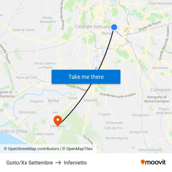 Goito/Xx Settembre to Infernetto map