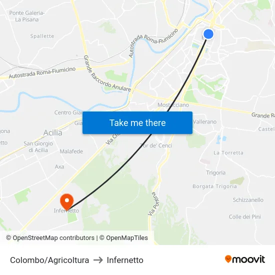Colombo/Agricoltura to Infernetto map