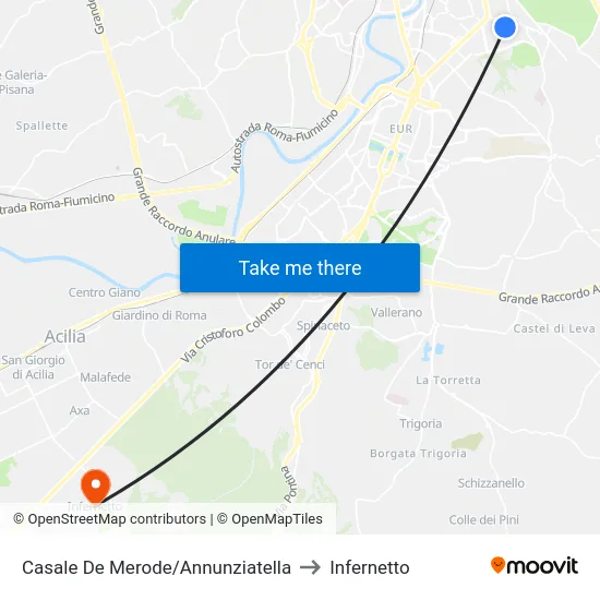 Casale De Merode/Annunziatella to Infernetto map