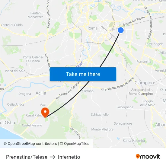 Prenestina/Telese to Infernetto map