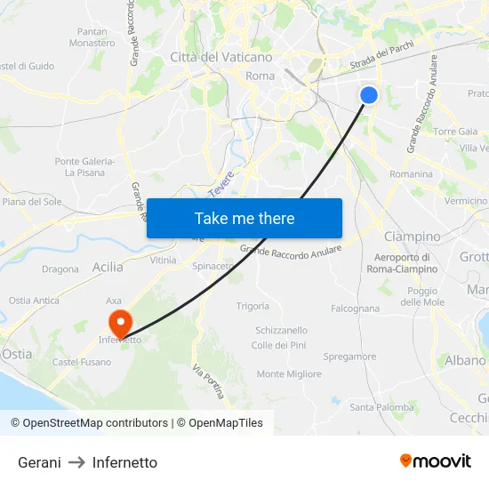 Gerani to Infernetto map