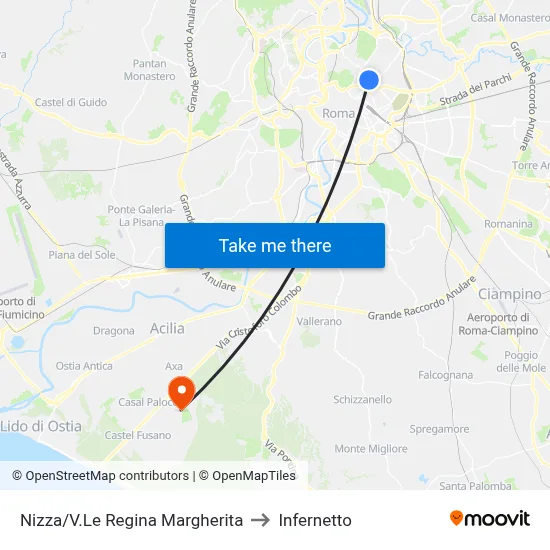 Nice/Queen Margherita Avenue to Infernetto map