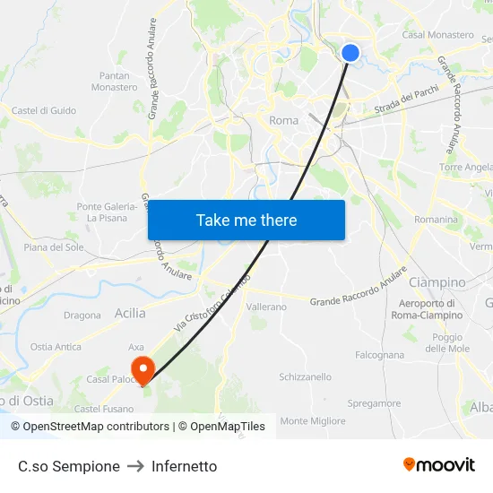 Corso Sempione to Infernetto map