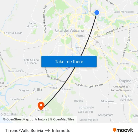 Tirreno/Valle Scrivia to Infernetto map