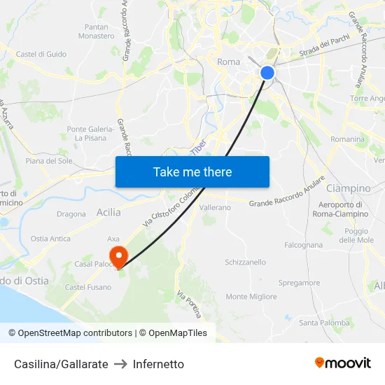 Casilina/Gallarate to Infernetto map
