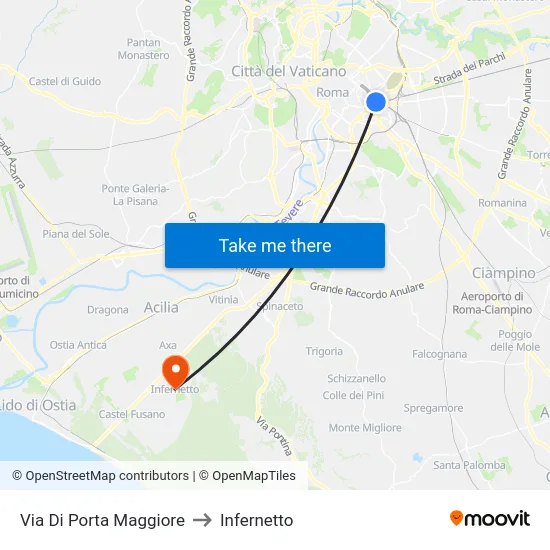 Via Di Porta Maggiore to Infernetto map