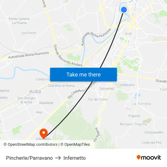 Pincherle/Parravano to Infernetto map